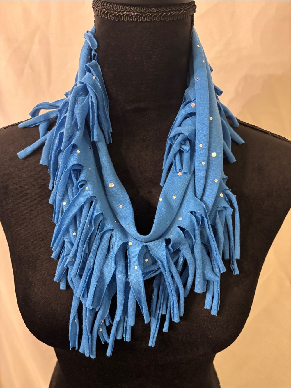 Justice Blue Fringe Tie Necklace with Stud Accents